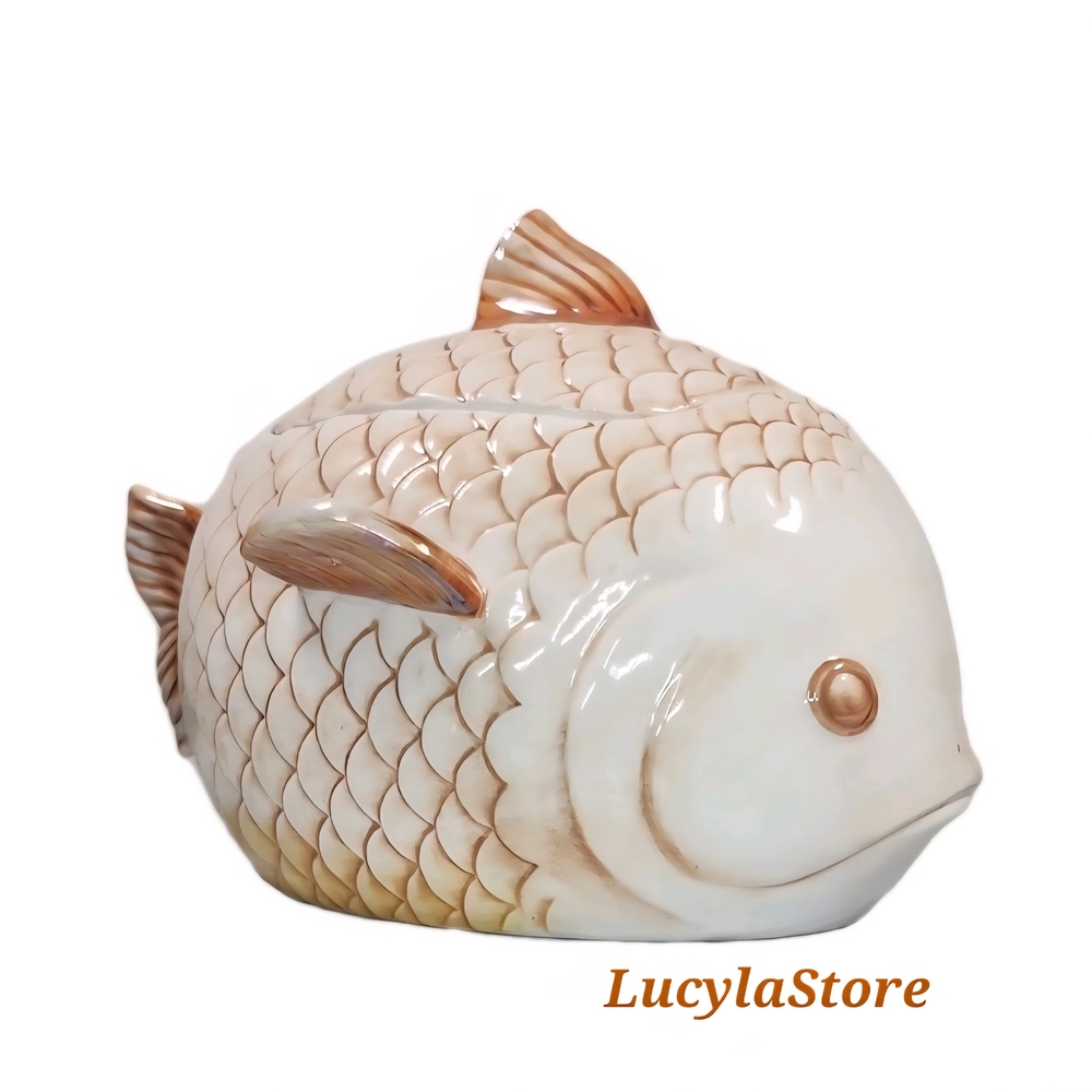Grasslands Road Ceramic Fish Figurine - Cream and Brown/